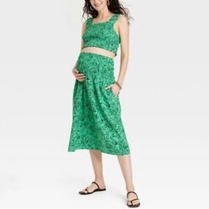 Isabel Maternity by Ingrid and Isabel Green Floral Two Piece Dress